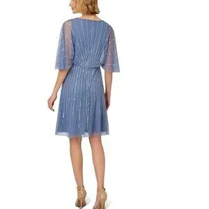 Adrianna Papell | Dresses | Adrianna Papell Blue Surpliceneck Beaded Short  Dress Size 4 Brand New With Tags | Poshmark